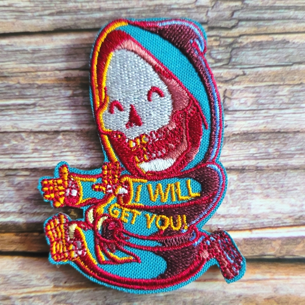 3/13$  I Will Get You Tattoo Banner Goth Grim Reaper Punk Rock Embroidered Patch